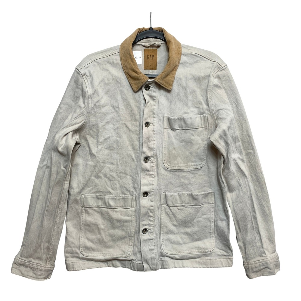 GAP Jacket Mens M Off-White Chore Coat Stretch Corduroy Collar Vintage